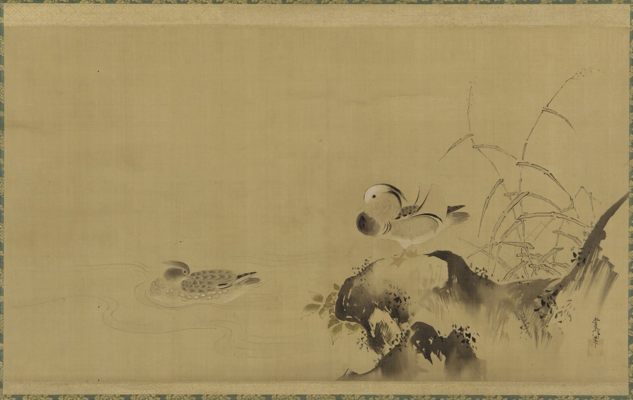 Mandarinenten in einer Landschaft, Edo-Periode, Mitte 17. bis Anfang 18. Jahrhundert von Kano Tsunenobu
