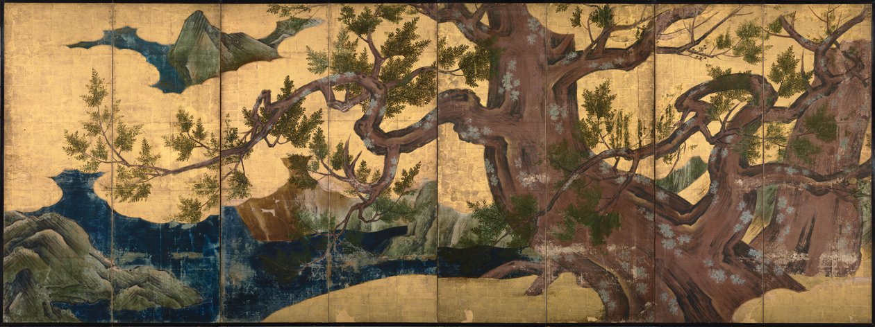 Zypressenbaum Achtfacher Bildschirm, 1590 von Kano Eitoku