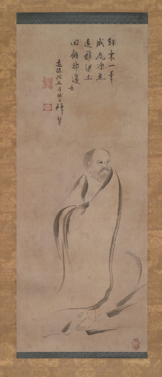 Bodhidharma überquert den Jangtse auf einem Schilfrohr, spätes 16. Jahrhundert von Kano Soshu
