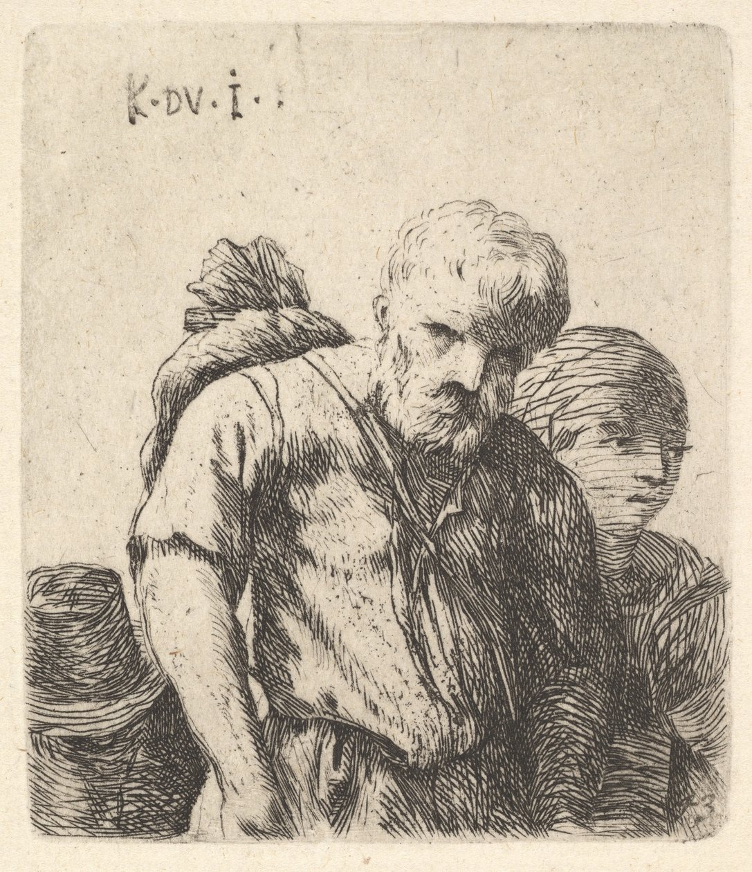 Bärtiger Mann in Halbfigur mit Bündel über der rechten Schulter, ca. 1641-78 von Karel Du Jardin