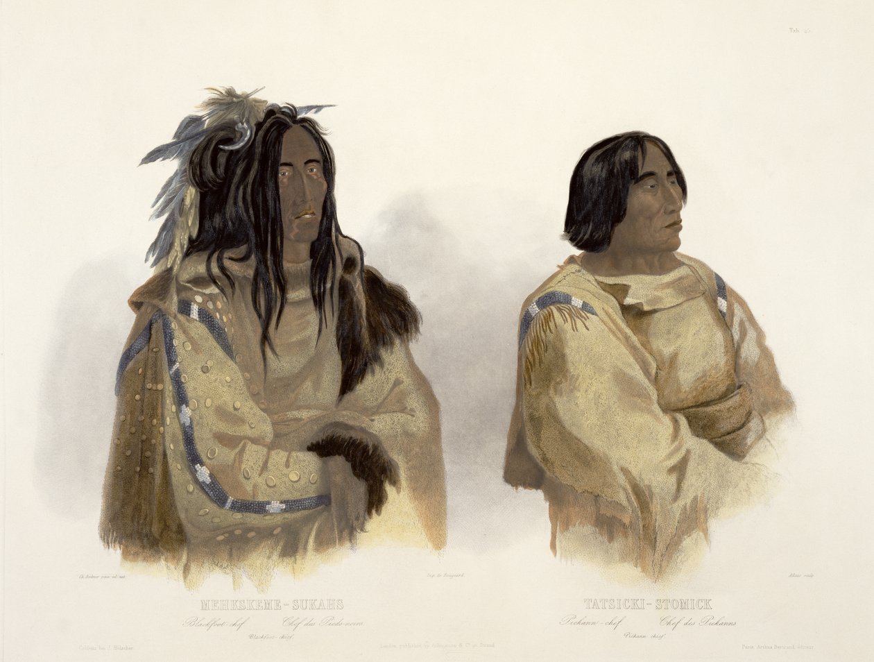 Mehkskeme-Sukahs, Blackfoot-Häuptling und Tatsicki-Stomick, Piekann-Häuptling, Tafel 45 aus Band 2 von 