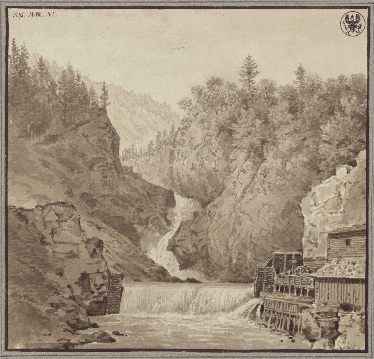 Ansicht des Wasserfalls bei Lend im Salzburgischen von Karl Friedrich Schinkel