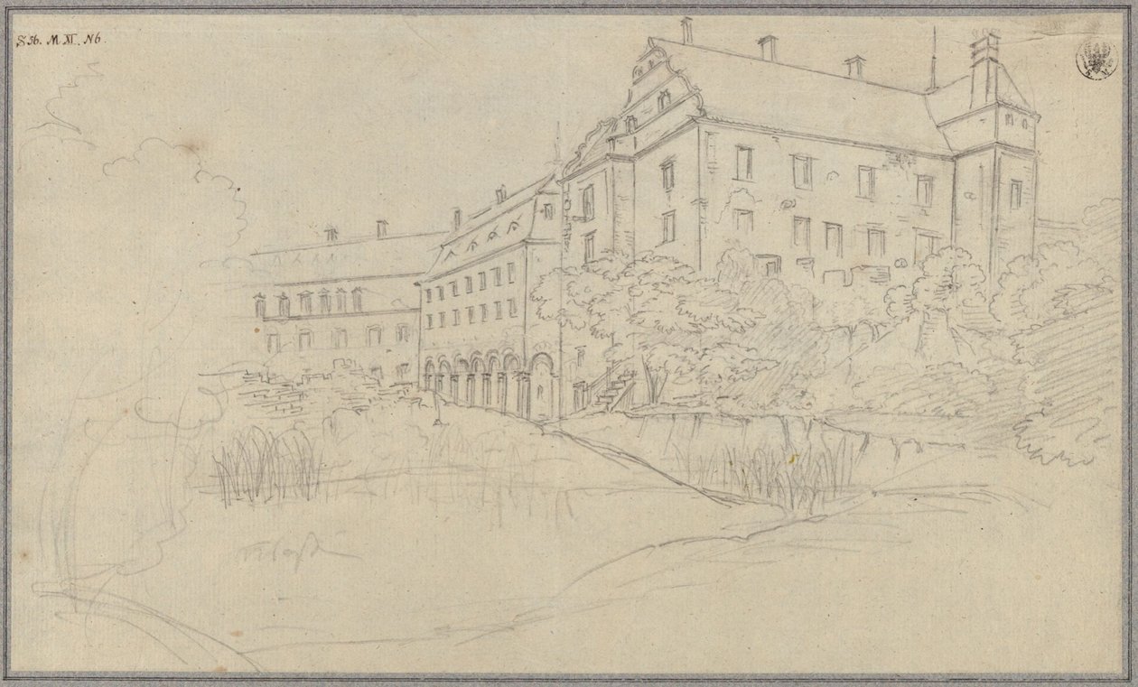 Ansicht eines Schlosses mit Renaissancegiebeln in Schlesien oder Böhmen von Karl Friedrich Schinkel
