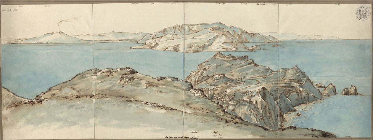 Aussicht vom Kastell von Monte Solaro auf Capri nach Nordosten auf den Golf von Neapel mit dem Vesuv von Karl Friedrich Schinkel