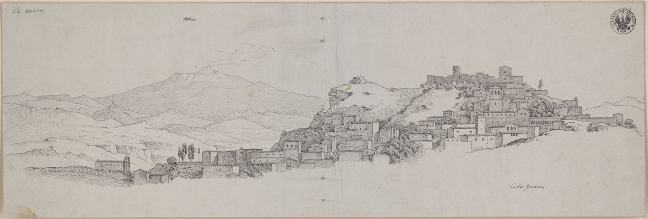 Aussicht von der Höhe von Castro Giovanni auf den Ätna / Ansicht von Enna mit dem Ätna im Hintergrund von Karl Friedrich Schinkel
