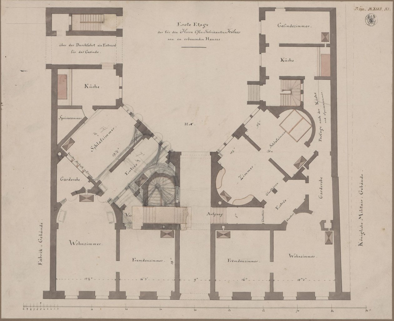 Berlin. Feilnerhaus. Grundriss des ersten Geschosses von Karl Friedrich Schinkel
