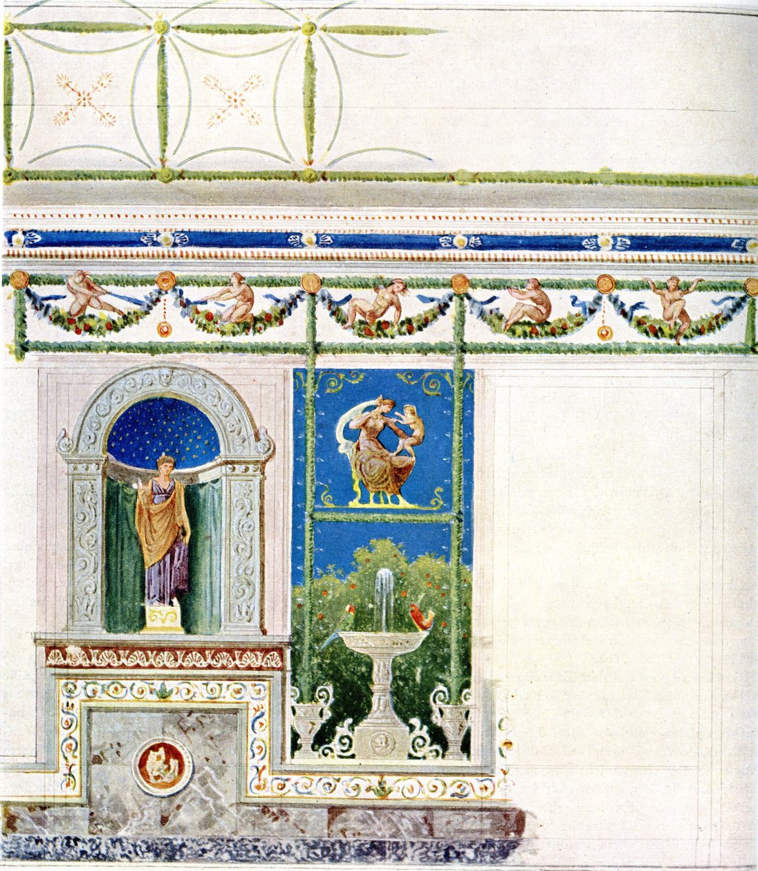 Berlin, Wilhelmplatz. Palais des Prinzen Karl von Preußen, Speisesaal. Entwurf zu Wand und Decke von Karl Friedrich Schinkel