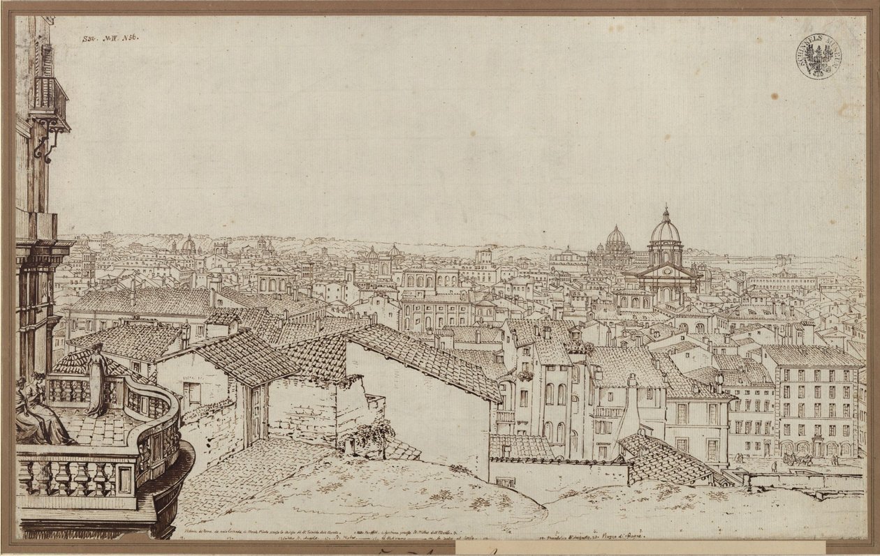 Blick von Schinkels Wohnung auf dem Monte Pincio auf Rom von Karl Friedrich Schinkel