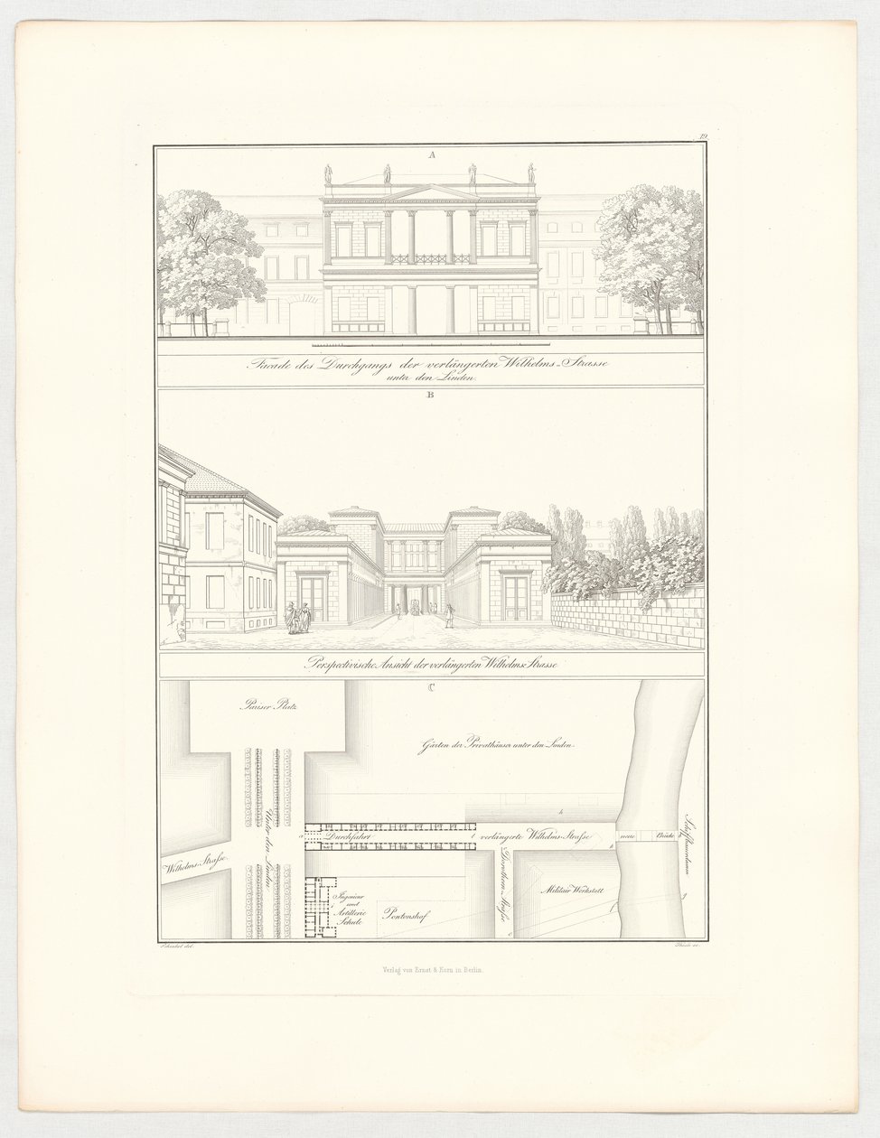 Die verlängerte Wilhelmsstraße, Blatt 19 der Folge "Sammlung architektonischer Entwürfe" von Karl Friedrich Schinkel