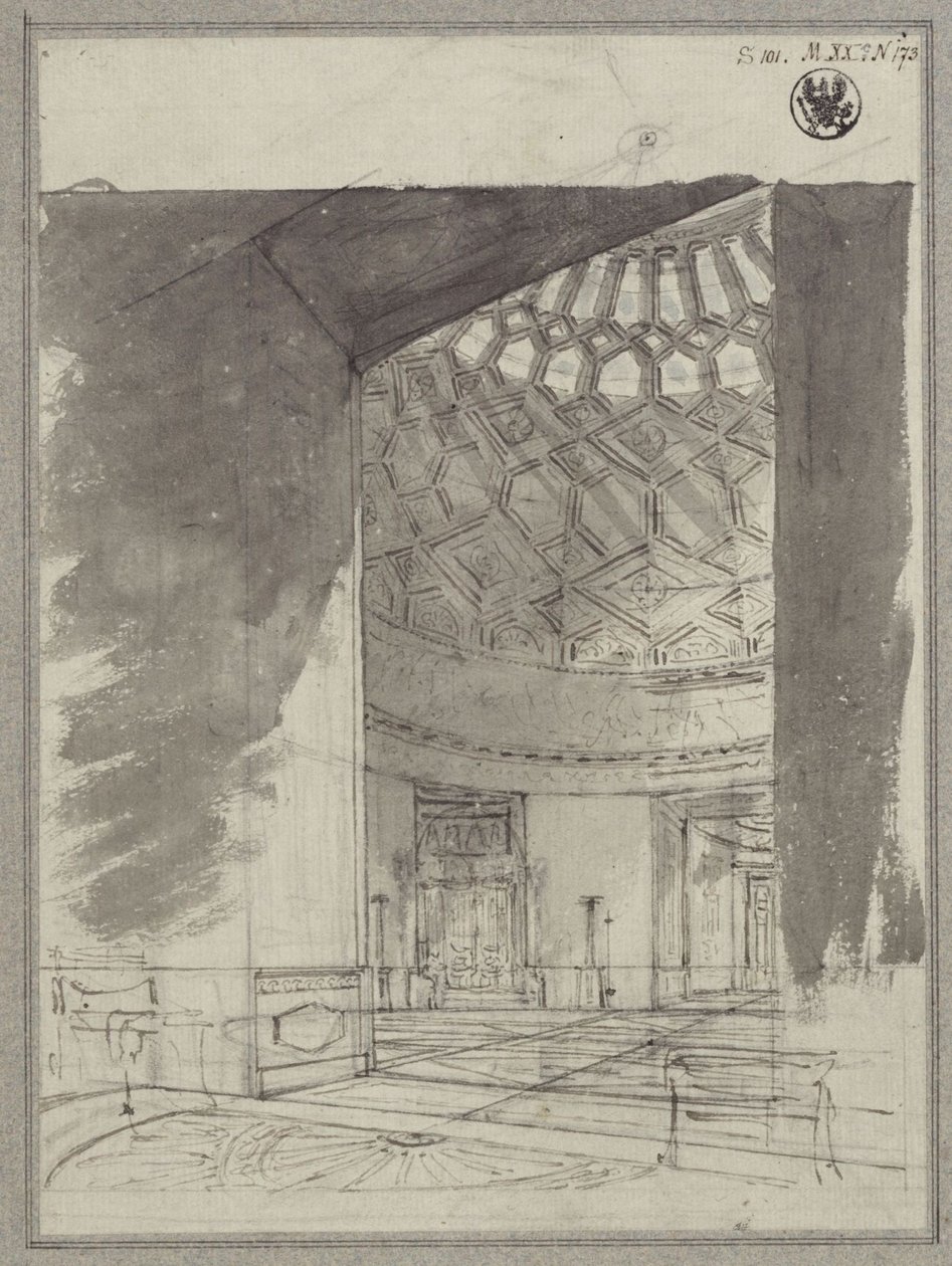 Englisches Landhaus. Blick in den Kuppelraum mit Kassettierung von Karl Friedrich Schinkel