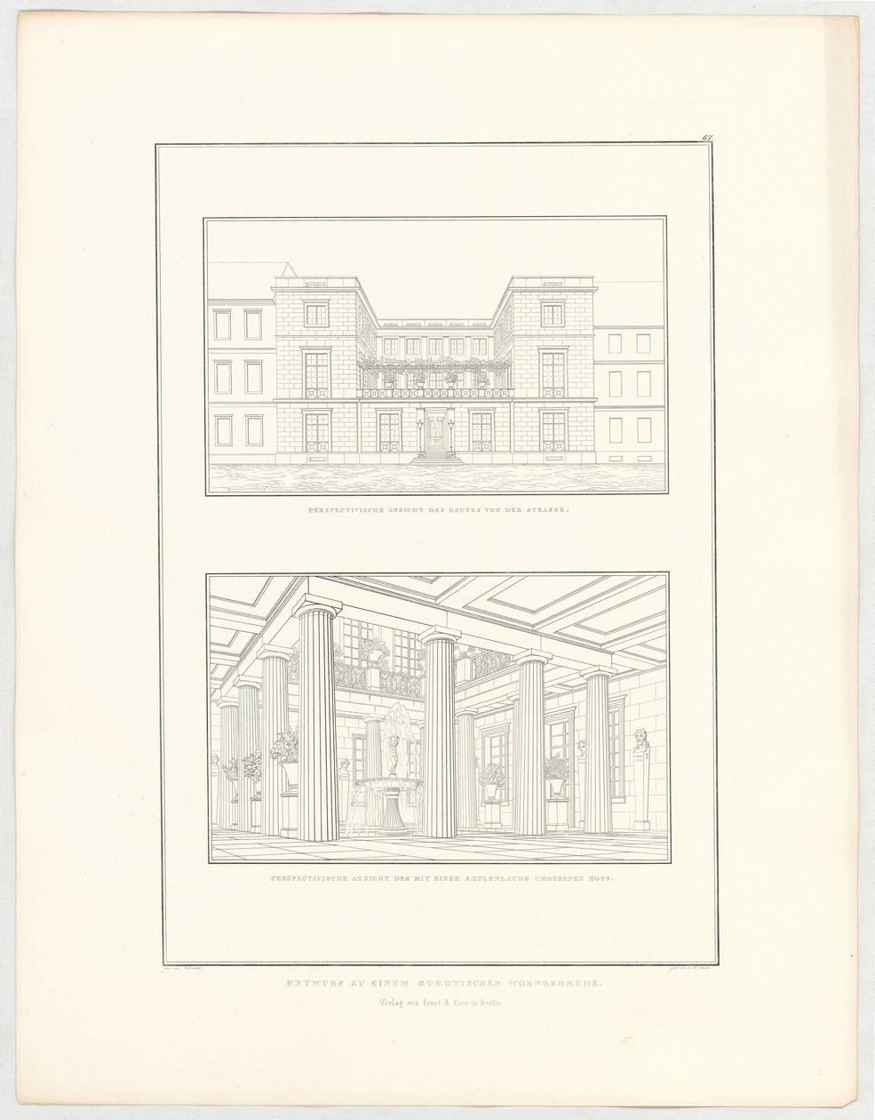 Entwurf zu einem städtischen Wohngebäude, Blatt 67 der Folge "Sammlung architektonischer Entwürfe" von Karl Friedrich Schinkel