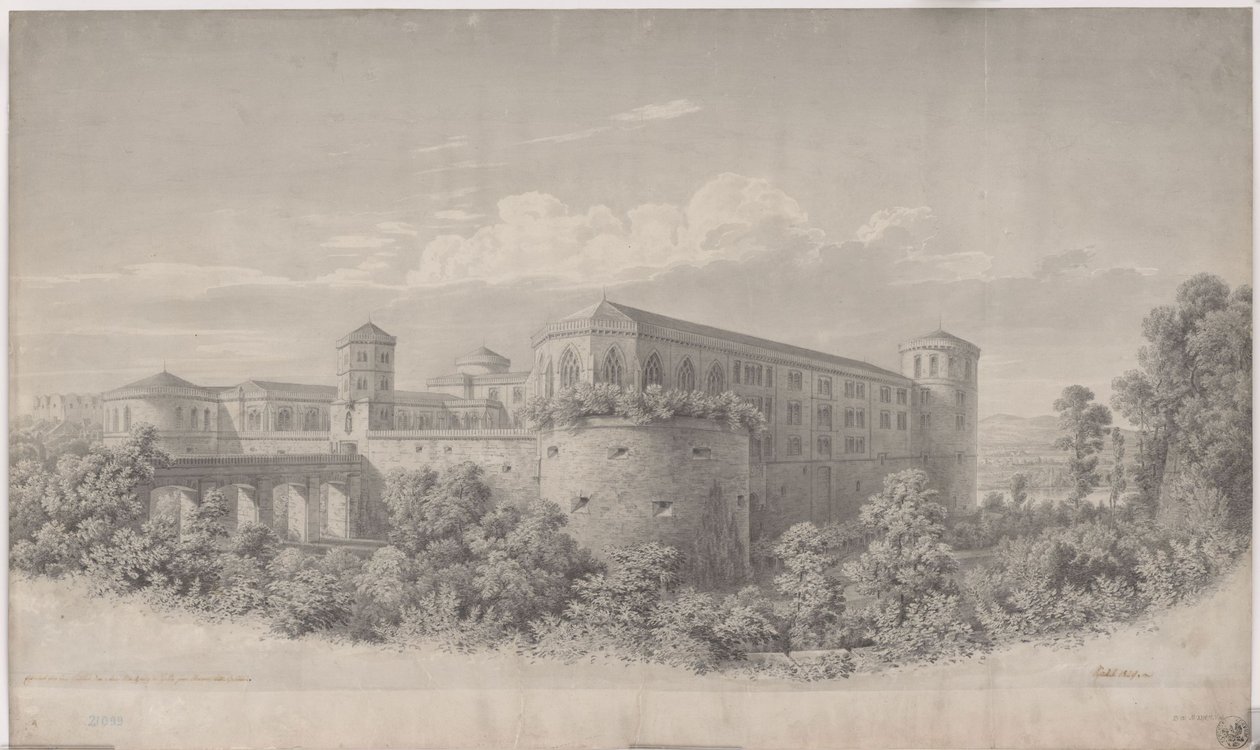 Halle an der Saale. Entwurf zum Umbau der Moritzburg. Ansicht von Nordosten von Karl Friedrich Schinkel