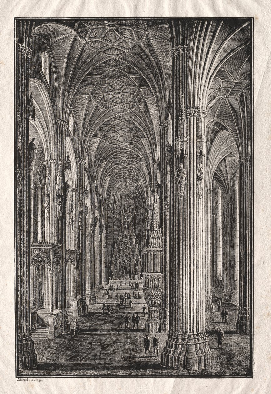 Innenraum des Stephansdoms in Wien, um 1810 von Karl Friedrich Schinkel