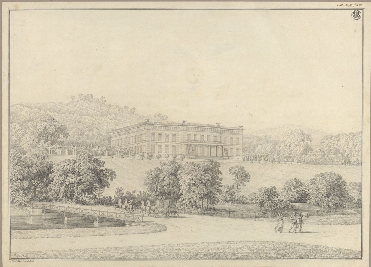 Kressendorf (Krzeszowice) bei Krakau. Schloss. Perspektivische Ansicht von Karl Friedrich Schinkel