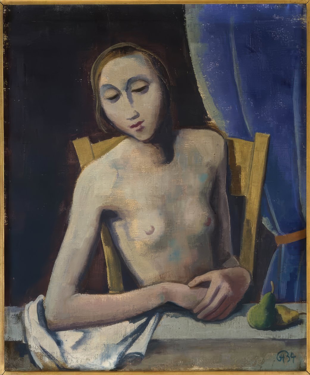 Mädchen vor Vorhang von Karl Hofer