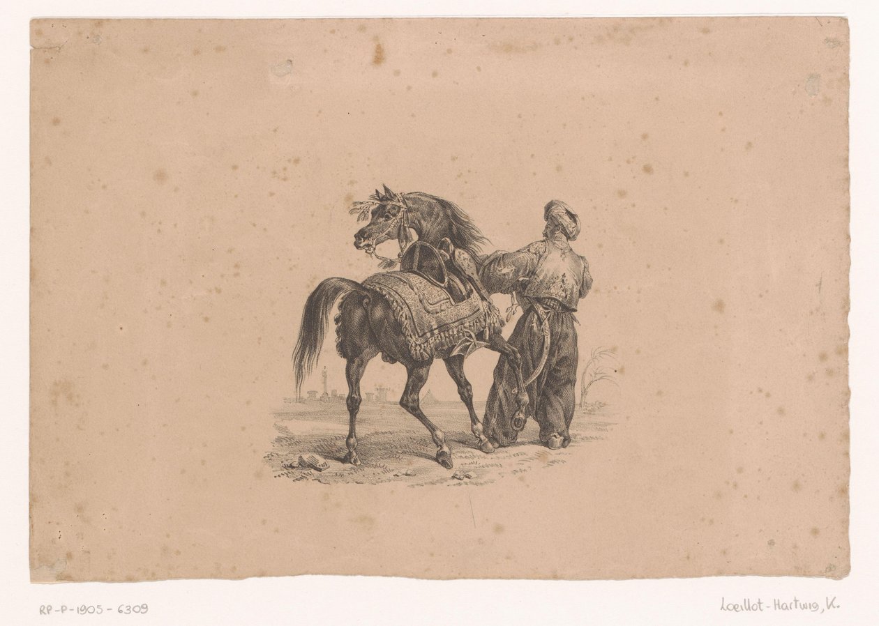 Pferd und stehender Mann in osmanischer Kleidung von Karl Loeillot Hartwig