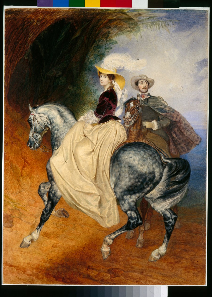 Die Reiter: Porträts von Eugene Mussard und seiner Frau Emilie von Karl Pavlovich Bryullov