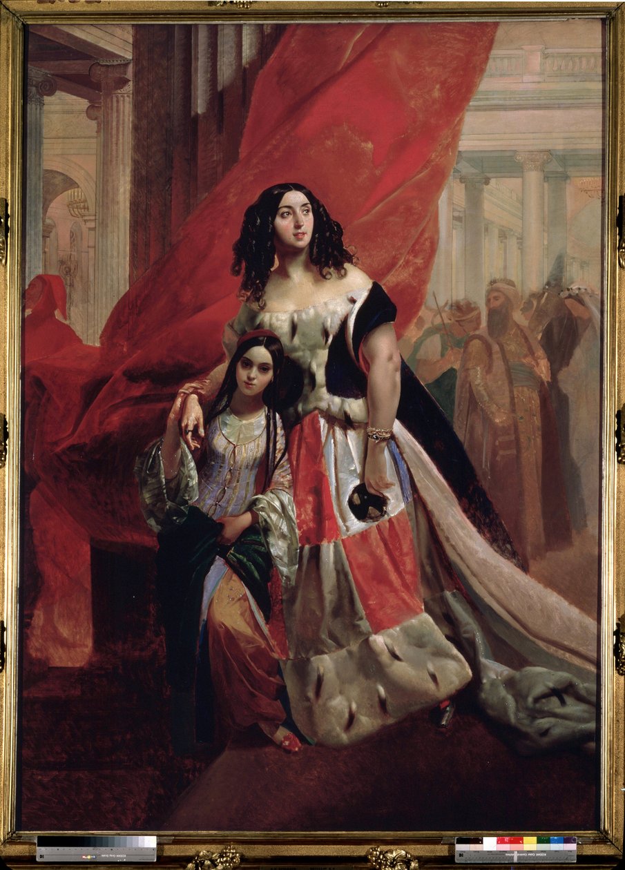 Porträt der Gräfin Julia Samoilova und ihrer schönen Tochter Amazillia Pacini, die einen Ball verlassen von Karl Pavlovich Bryullov