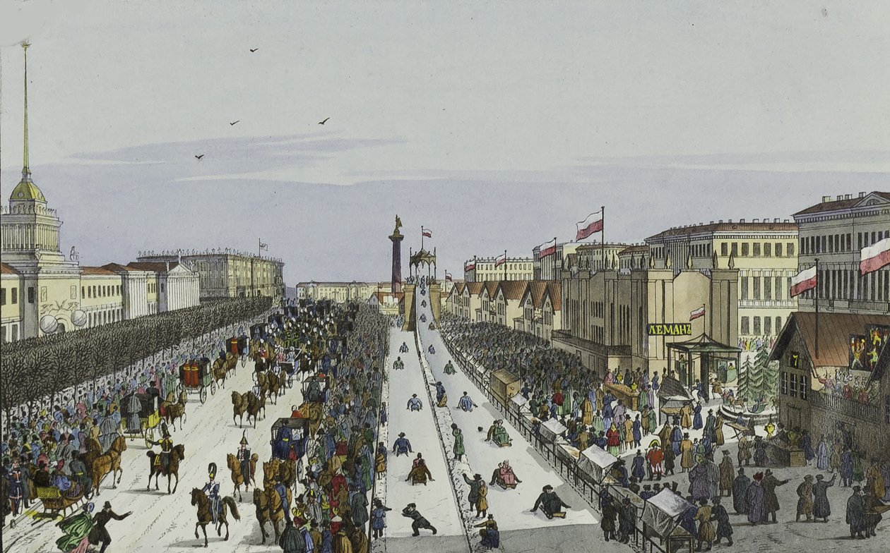 Öffentliches Vergnügen auf dem Admiralitätsplatz in Sankt Petersburg, erste Hälfte des 19. Jahrhunderts von Karl Petrovich Beggrov