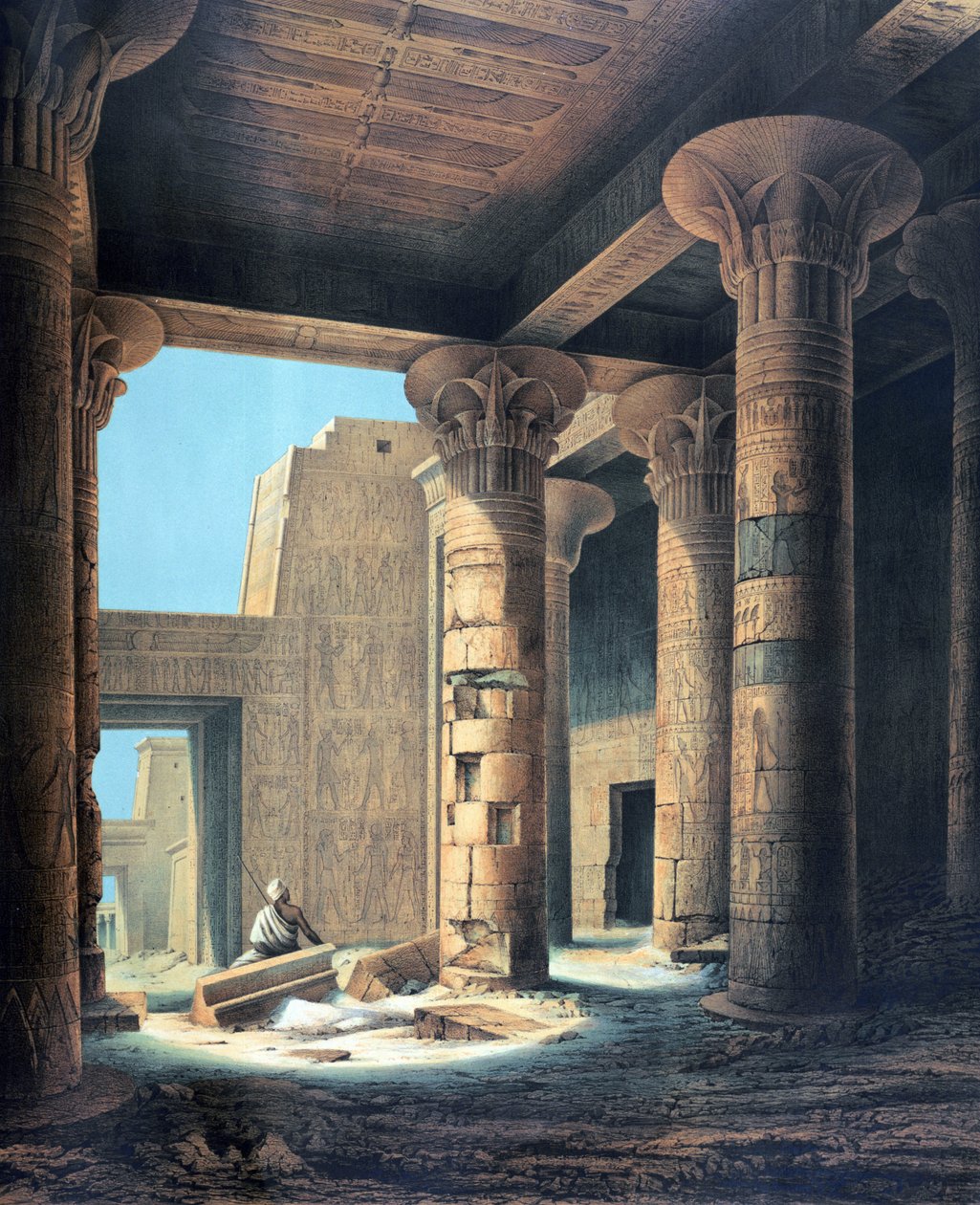 Innenansicht des Tempels von Philae. Lithographie nach Karl Richard Lepsius (1810-1884) Preußischer Ägyptologe. Säulen im Tempel der Isis, Hauptgöttin des alten Ägypten, Schwester und Frau von Osiris. von Karl Richard Lepsius