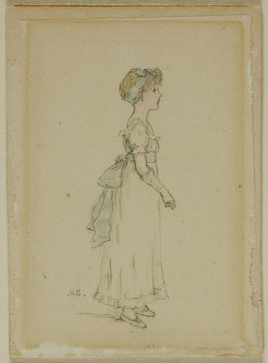 Junges Mädchen mit blauen Bändern von Kate Greenaway