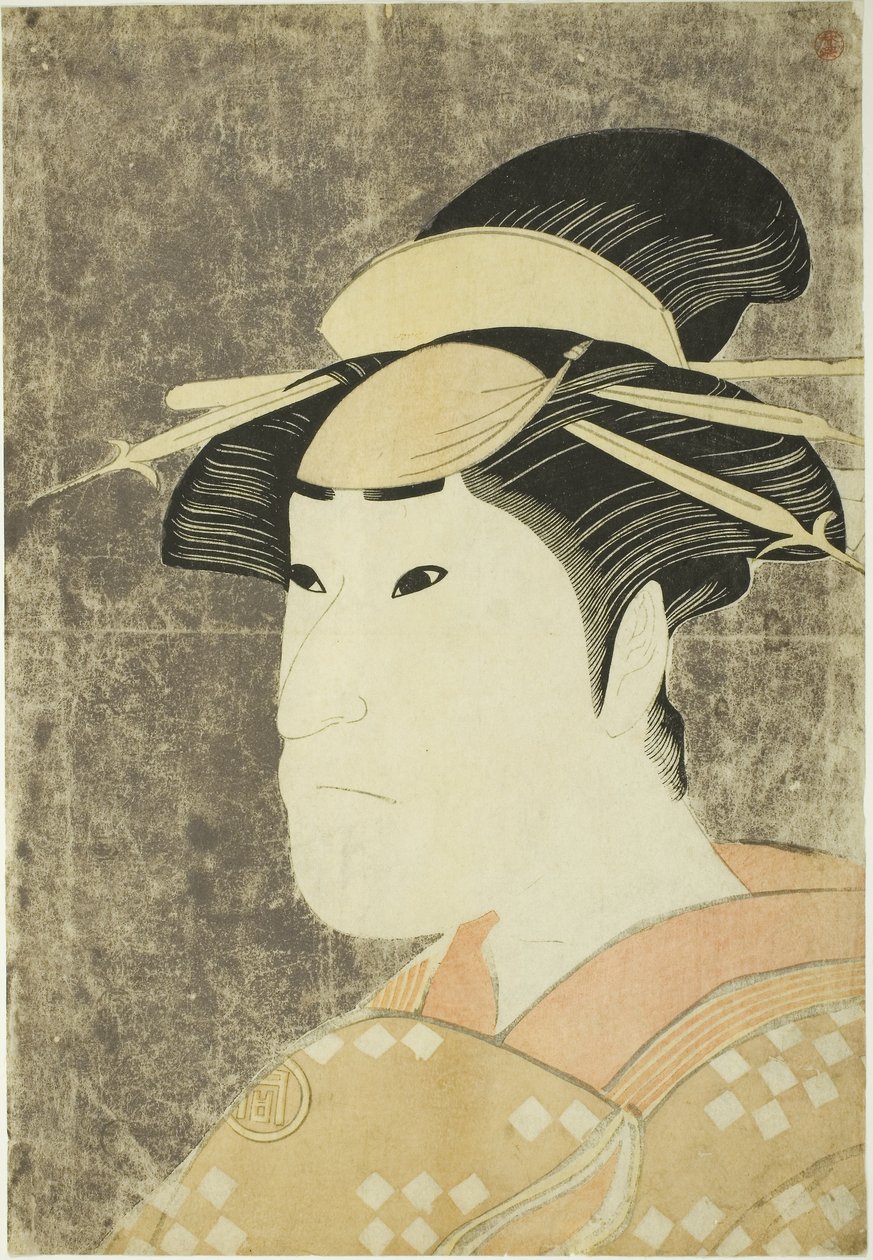 Der Schauspieler Sanogawa Ichimatsu III als Gion-Prostituierte Onayo im Stück "Hana-ayame Bunroku Soga," aufgeführt im Miyako-Theater im fünften Monat von Katsukawa Shunei