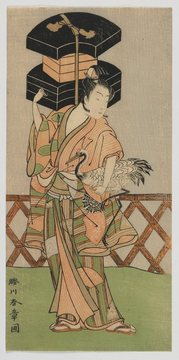 Kabuki-Schauspieler Nakamura Noshio als Fächerverkäufer, Edo-Periode, Mitte der 1770er Jahre von Katsukawa Shunsho