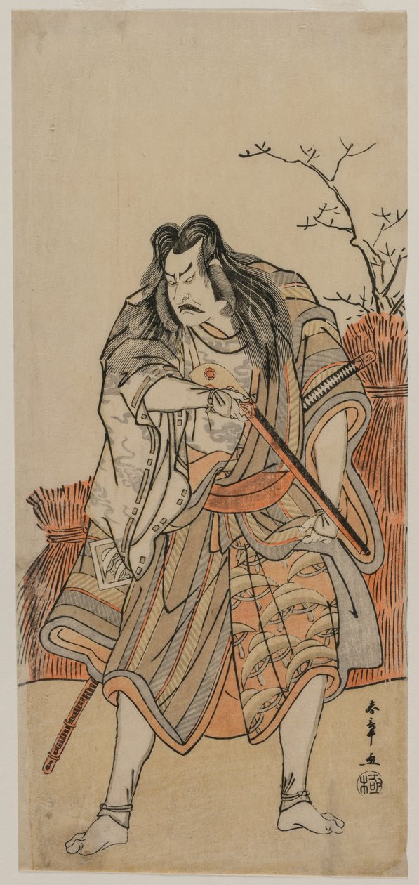 Nakajima Kanzaemon als ein als Jäger verkleideter Lord mit Gewehr, ca. frühe 1780er Jahre von Katsukawa Shunsho