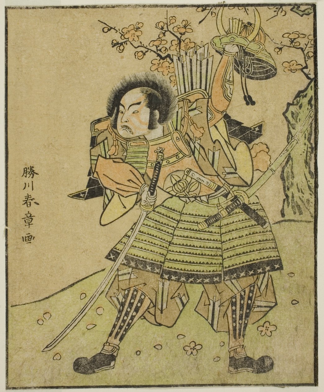 Der Schauspieler Ichimura Uzaemon IX als Kajiwara Genta no Kagetoki (?), im Stück Myoto-giku Izu no Kisewata, aufgeführt im Nakamura-Theater im elften Monat, 1770 von Katsukawa Shunsho