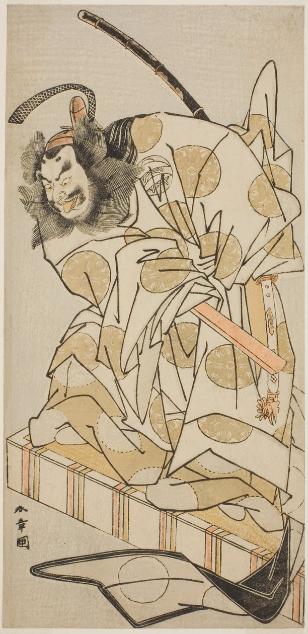 Der Schauspieler Nakajima Mihoemon II als Bomon no Saisho Kiyotada im Stück Oyafune Taiheiki, aufgeführt im Ichimura-Theater im elften Monat, 1775 von Katsukawa Shunsho