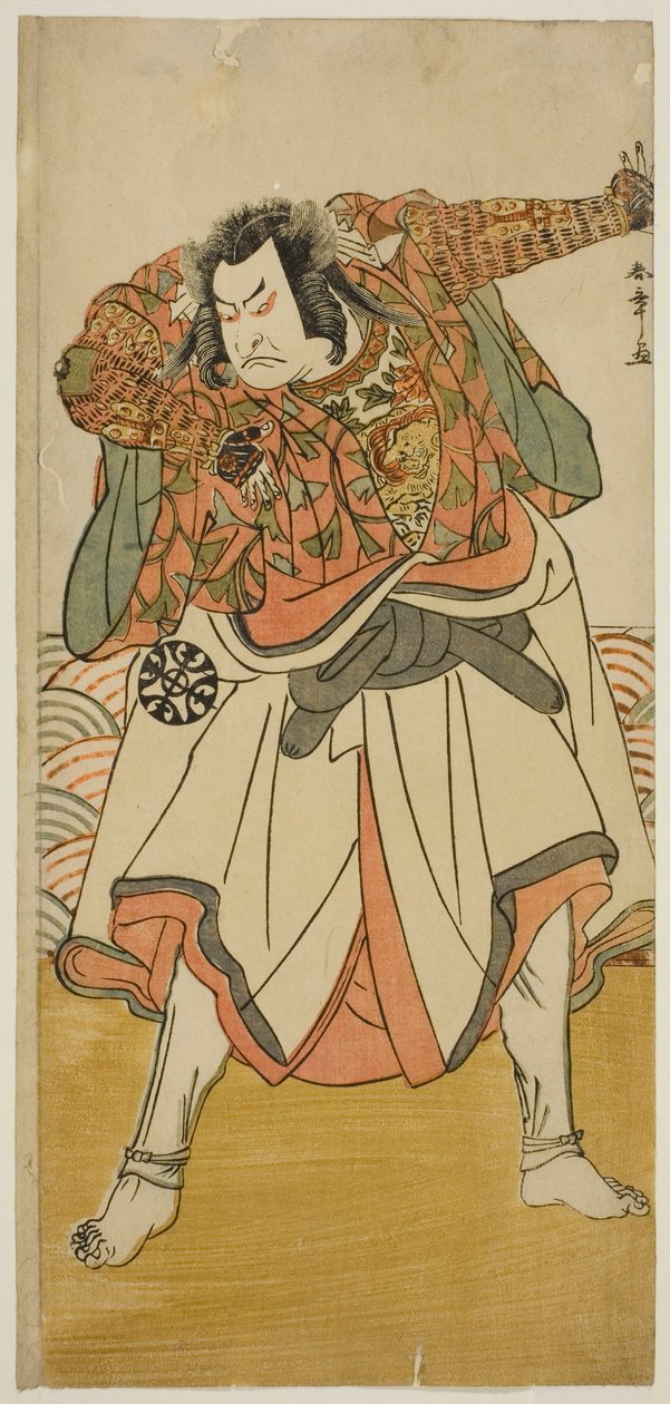 Der Schauspieler Nakamura Nakazo I als Chinzei Hachiro Tametomo verkleidet als asketischer Mönch, im Stück Kitekaeru Nishiki no Wakayaka, aufgeführt im Nakamura-Theater im elften Monat, 1780 von Katsukawa Shunsho