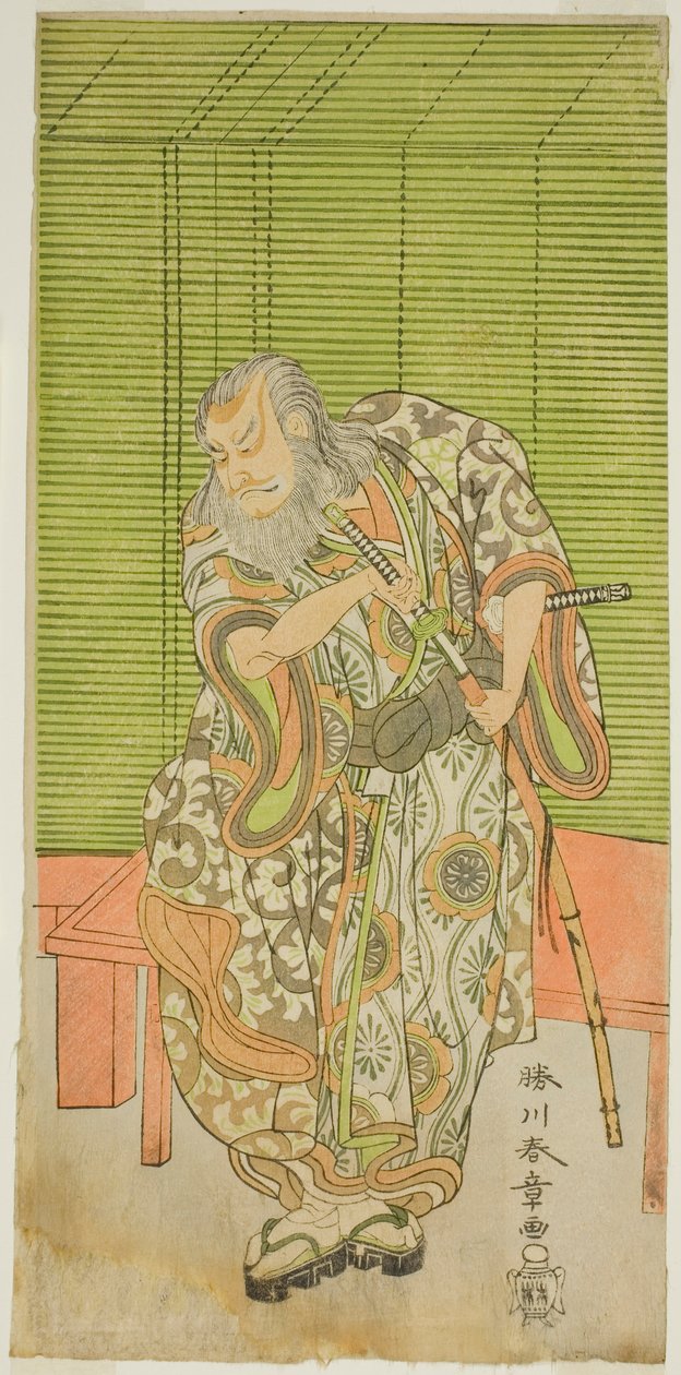 Der Schauspieler Nakamura Nakazo I als Hige no Ikyu im Stück Sakai-cho Soga Nendaiki, aufgeführt im Nakamura-Theater im dritten Monat, 1771 von Katsukawa Shunsho