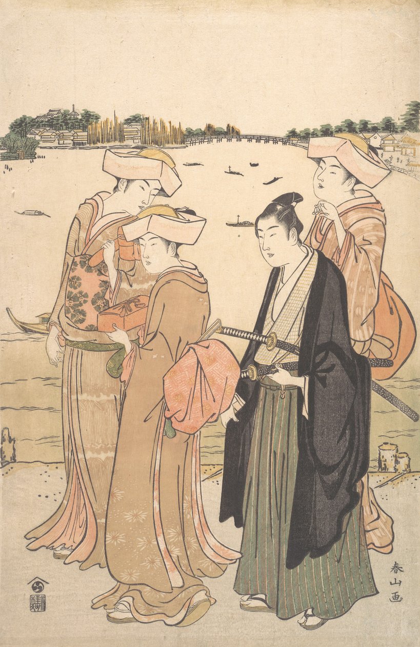 Ein junger Samurai und drei Frauen, ca. 1789 von Katsukawa Shunzan