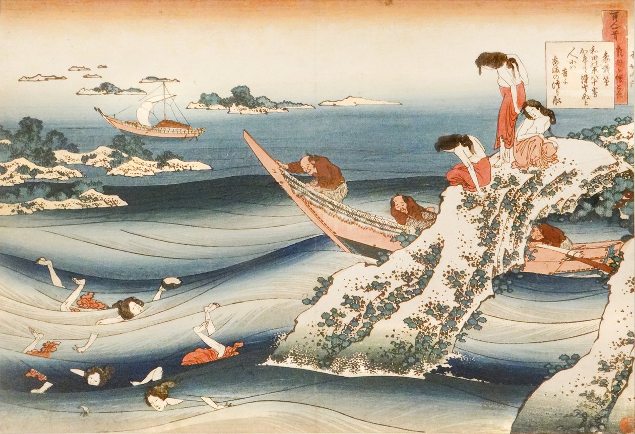 Sangi no Takamura, schlafende Fischerinnen von Katsushika Hokusai