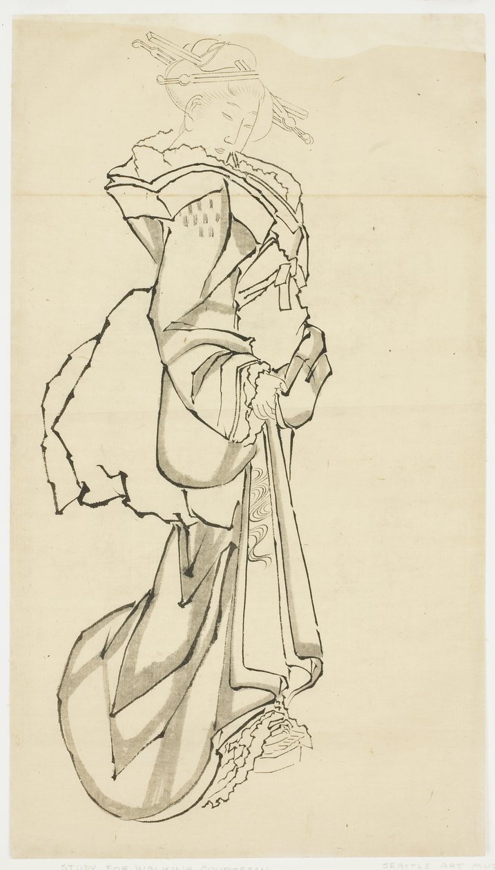 Gehende Kurtisane (Studie), ca. 1815-1849 von Katsushika (school of) Hokusai