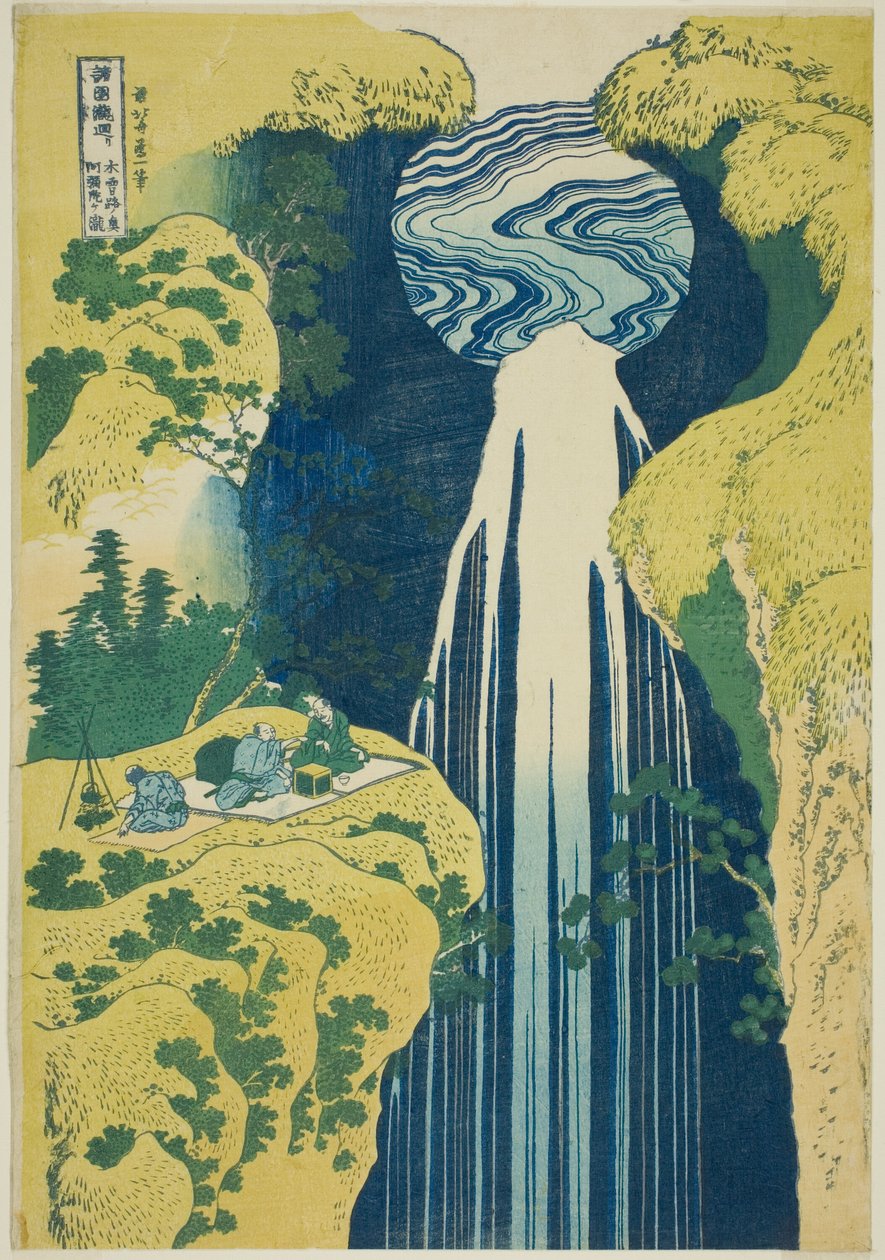 Amida-Wasserfall in den fernen Bereichen des Kisokaido (Kisoji no oku Amidagataki), aus der Serie "Eine Tour zu Wasserfällen in verschiedenen Provinzen (Shokoku taki meguri)" von Katsushika Hokusai