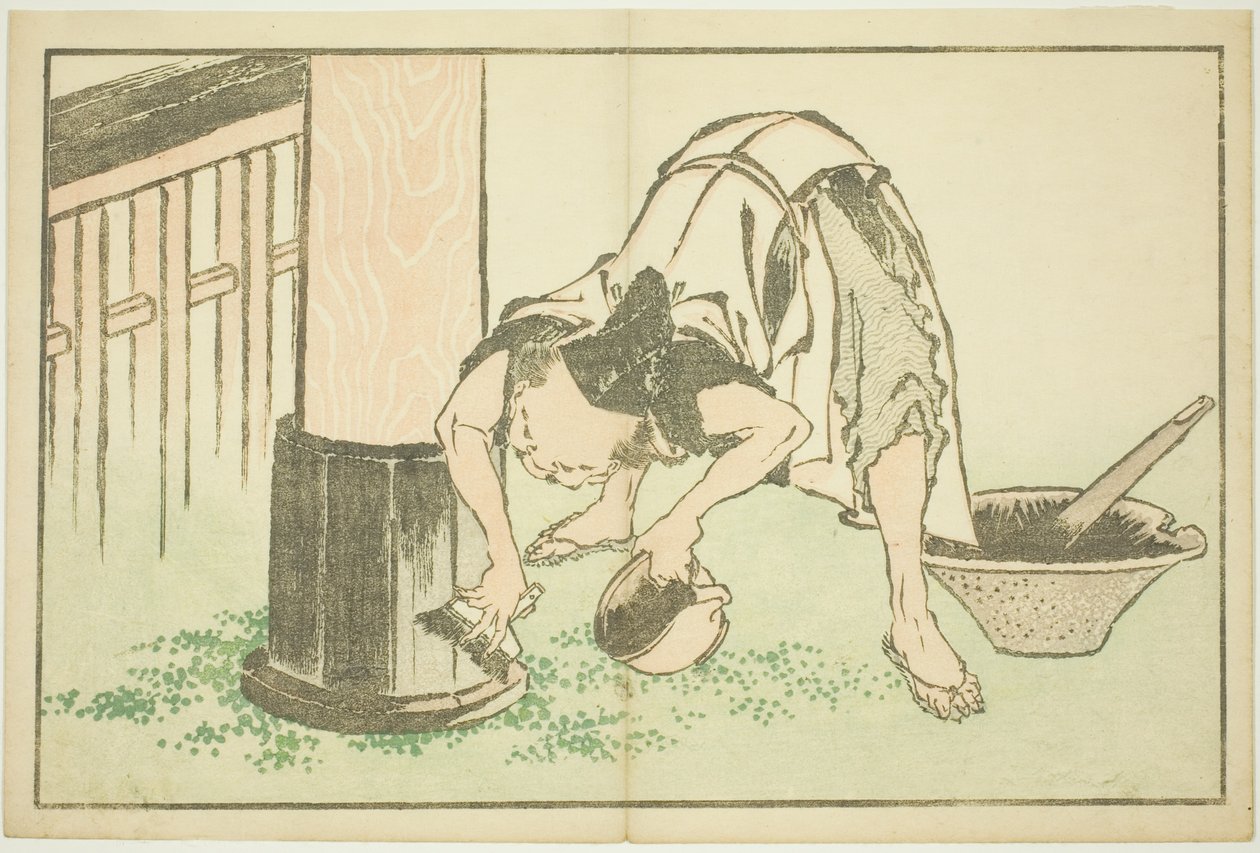 Handwerker arbeitet am Tempel, aus dem Bilderbuch der realistischen Gemälde von Hokusai von Katsushika Hokusai