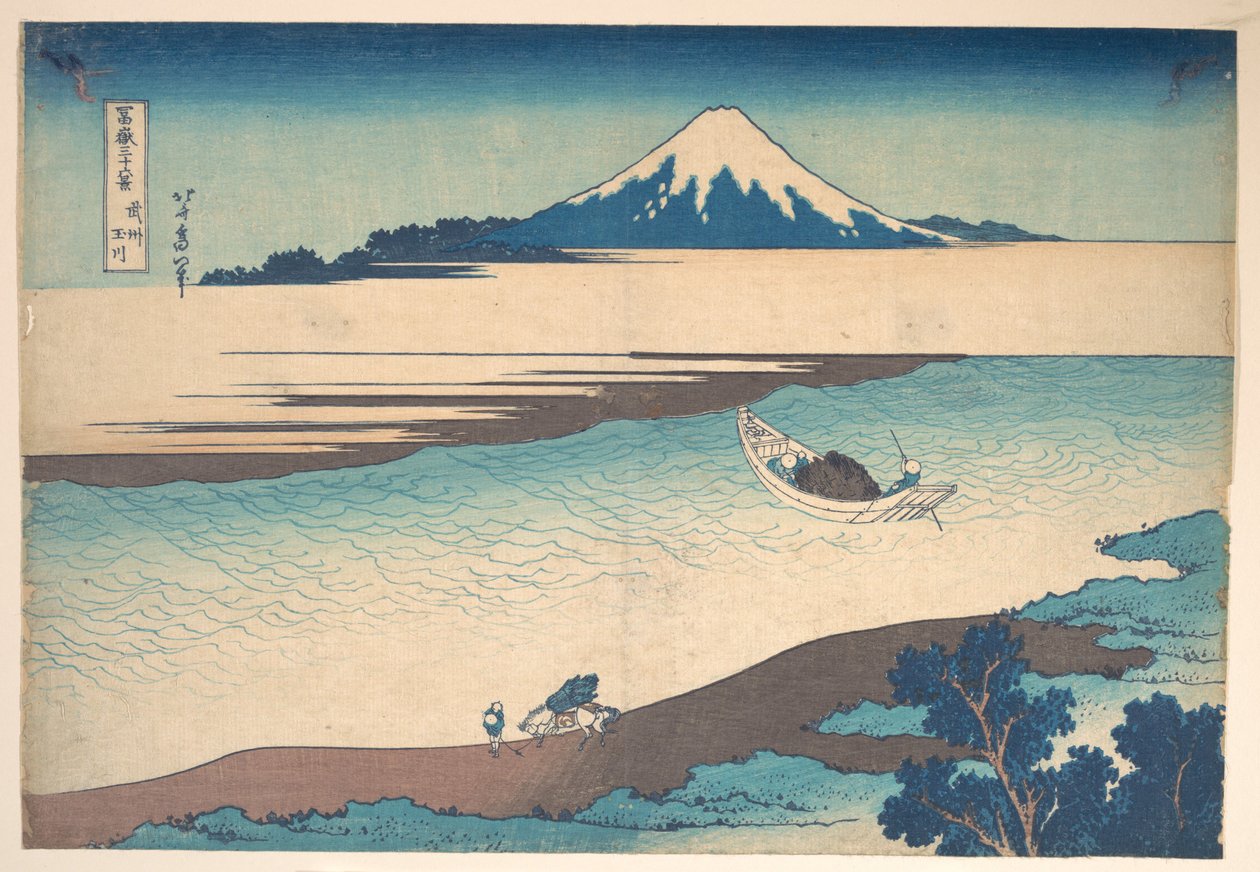 Fuji—Der Tama-Fluss, Provinz Musashi, aus der Serie Sechsunddreißig Ansichten des Berges Fuji von Katsushika Hokusai