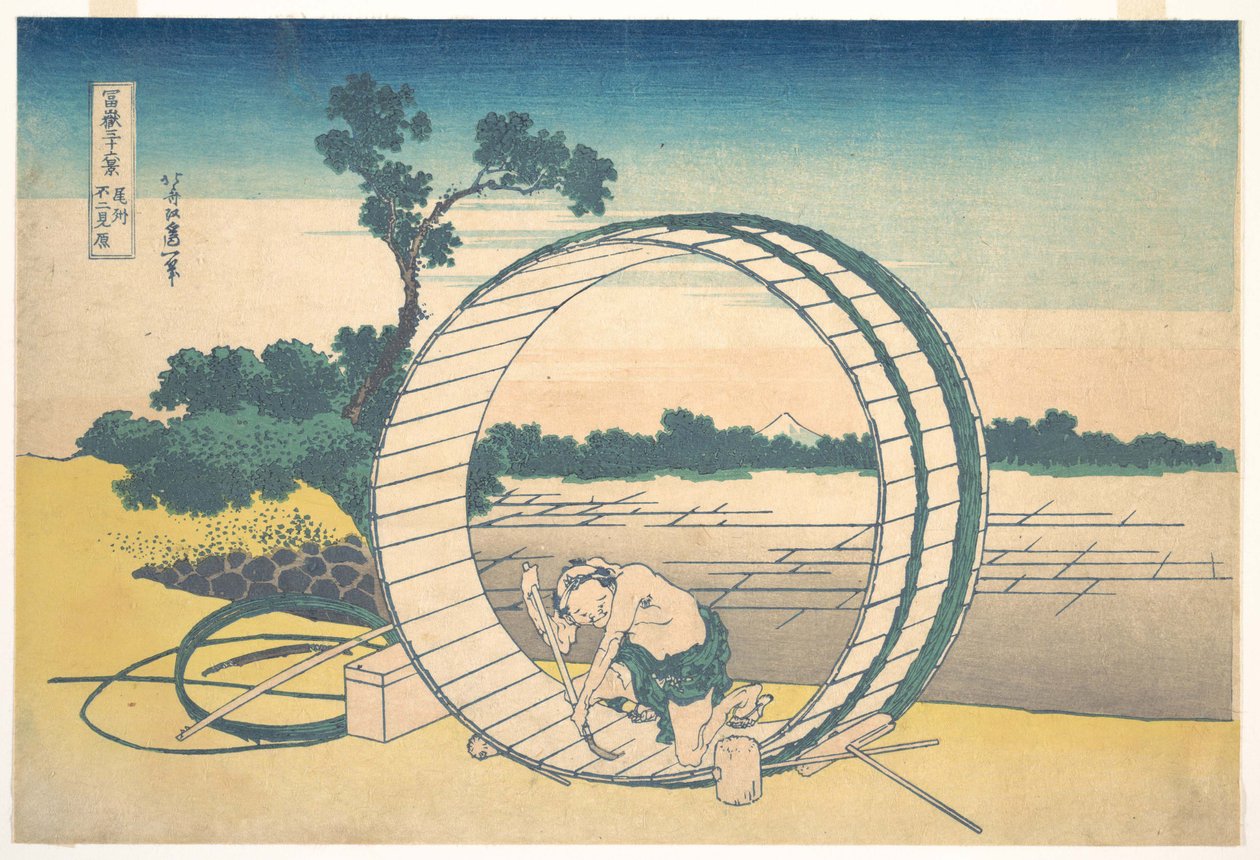 Fujimigahara in der Provinz Owari, aus der Serie Sechsunddreißig Ansichten des Berges Fuji von Katsushika Hokusai