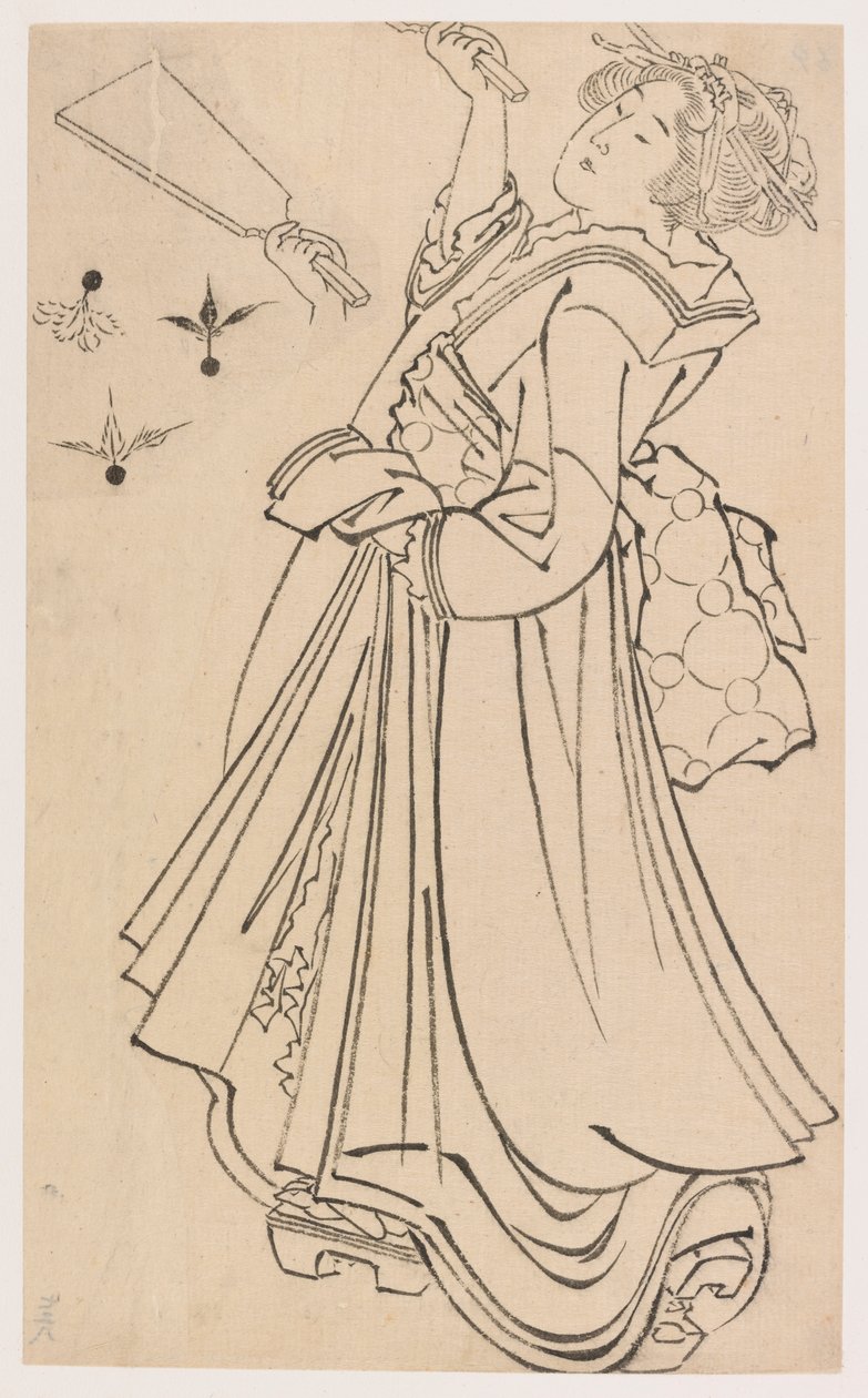 Mädchen spielt mit Federball und Federballschläger, spätes 18. - frühes 19. Jahrhundert von Katsushika Hokusai