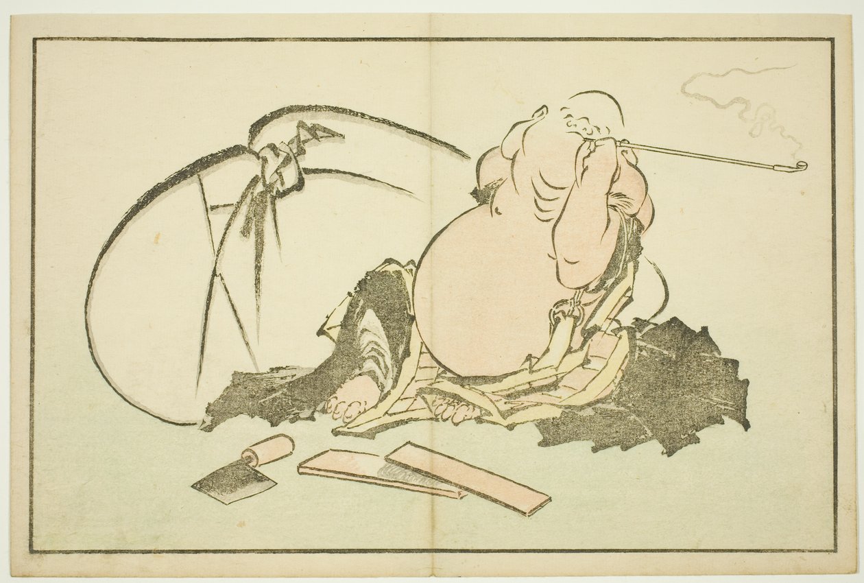 Hotei raucht seine Pfeife, aus dem Bilderbuch der realistischen Gemälde von Hokusai (Hokusai shashin gafu) von Katsushika Hokusai