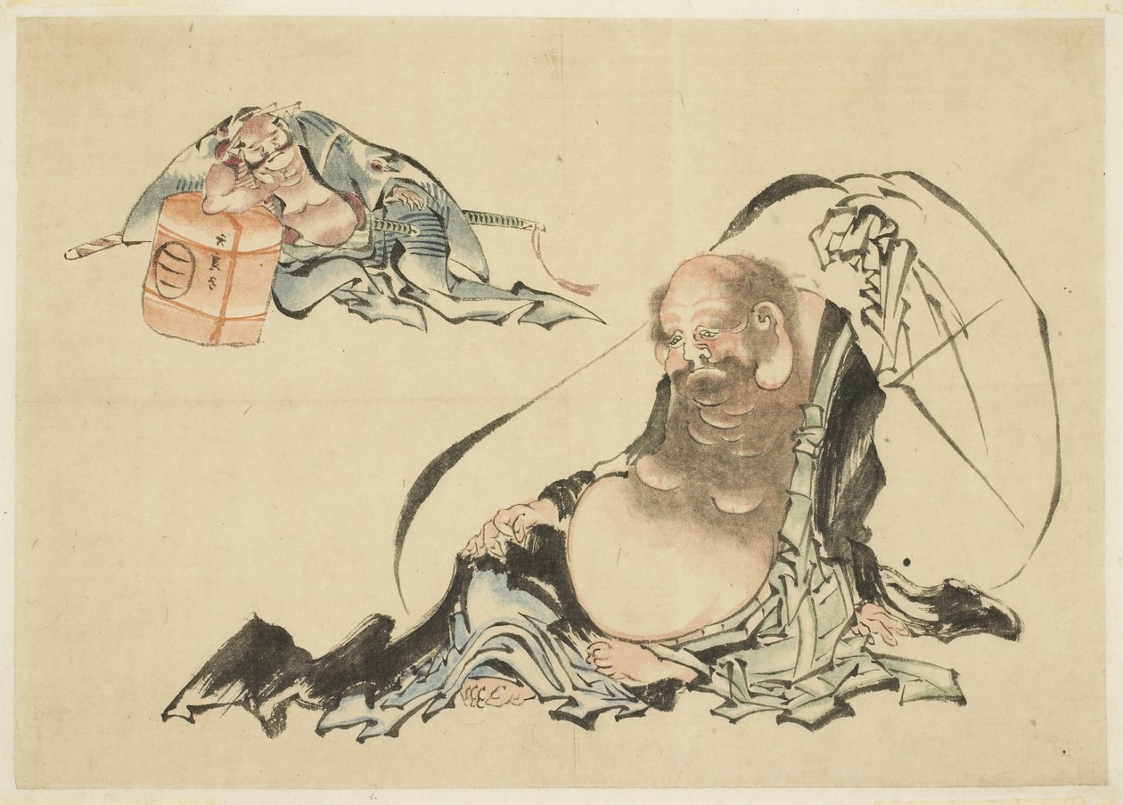Hotei und Asahina Saburo liegend (zwei Skizzen) von Katsushika Hokusai
