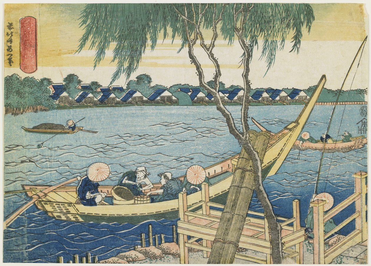 Langleinenfischen am Miyato-Fluss, 1832-1834 von Katsushika Hokusai