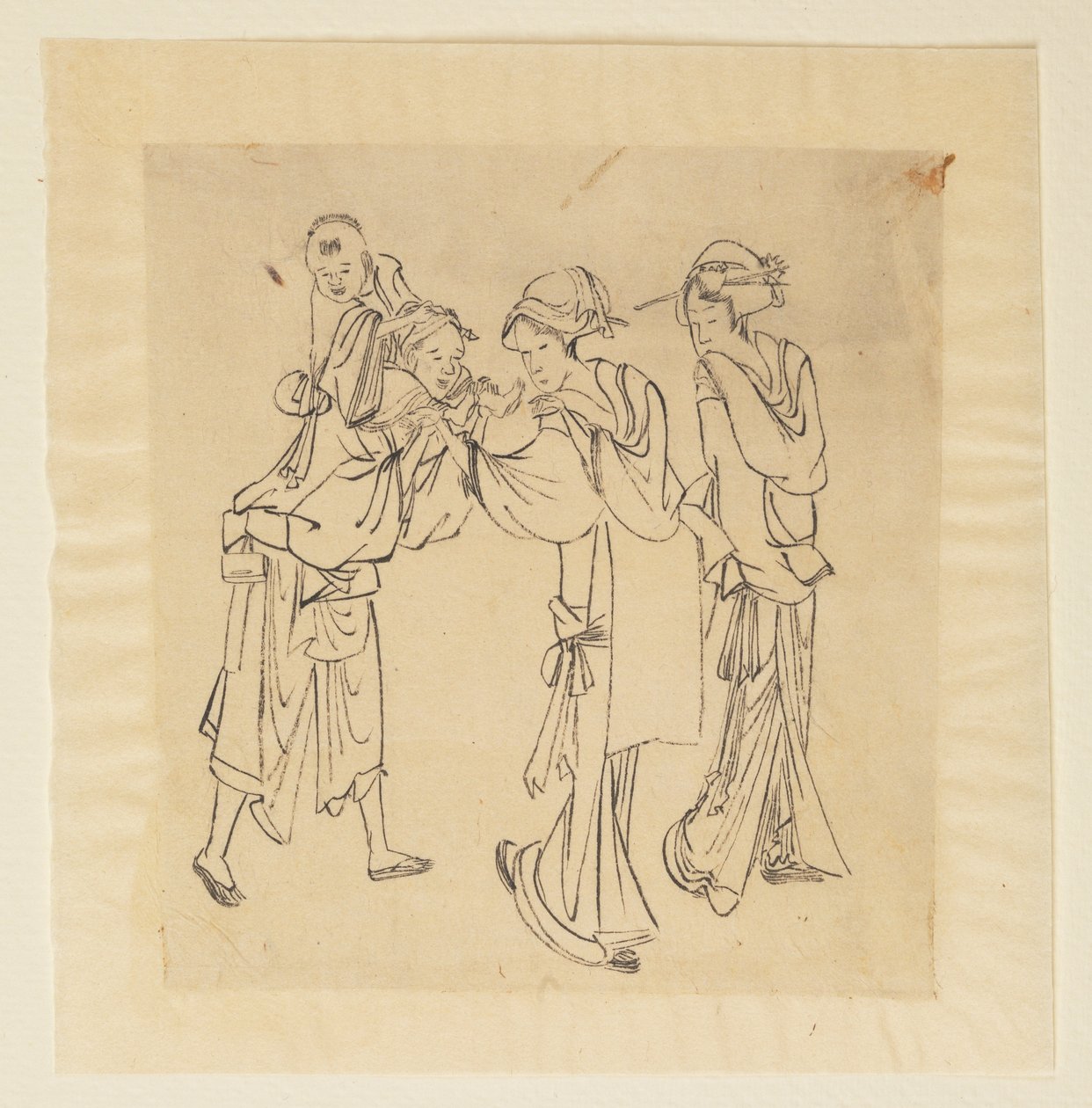 Mann, zwei Frauen und Kind von Katsushika Hokusai
