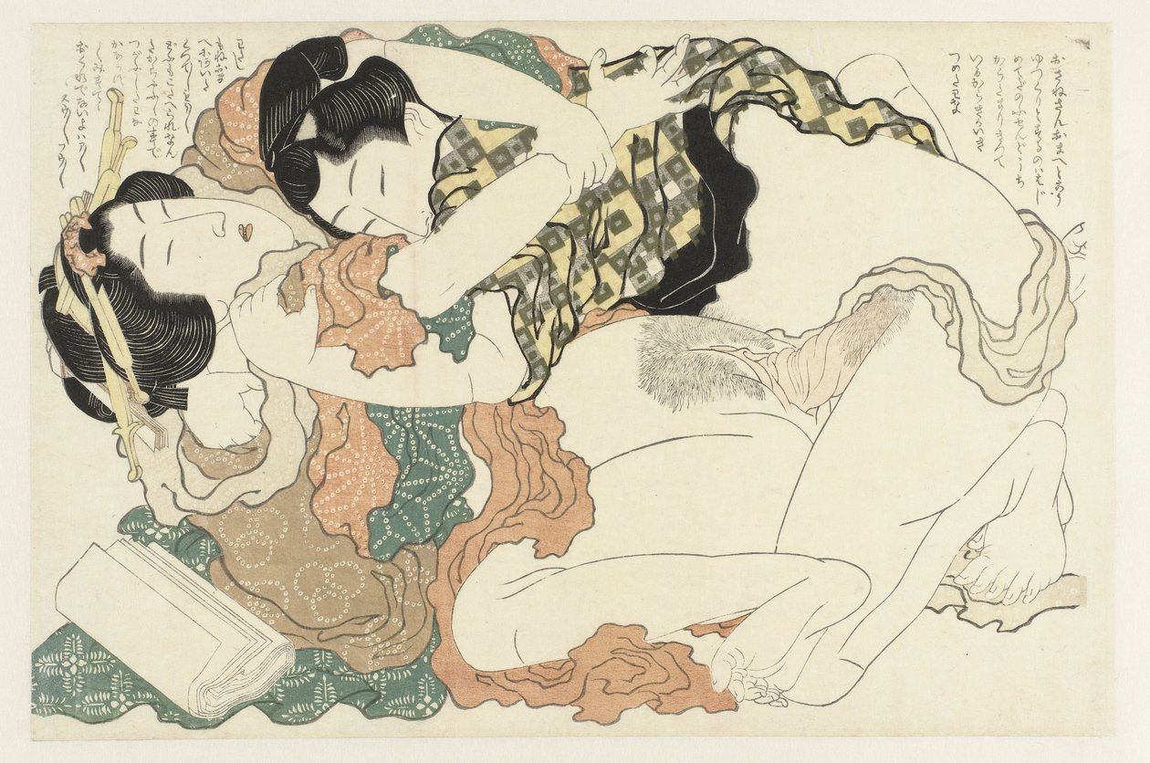 Mann und Frau in inniger Umarmung von Katsushika Hokusai