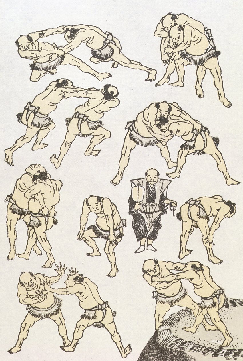 Manga: Studien von Gesten und Haltungen von Ringern, veröffentlicht 1849 von Katsushika Hokusai