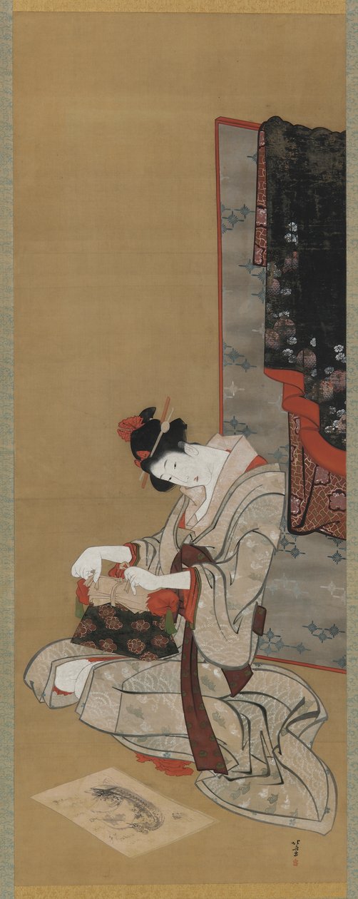 Neujahrsbrauch: Schminken am Neujahrsmorgen, Edo-Zeit, ca. 1806-11 von Katsushika Hokusai