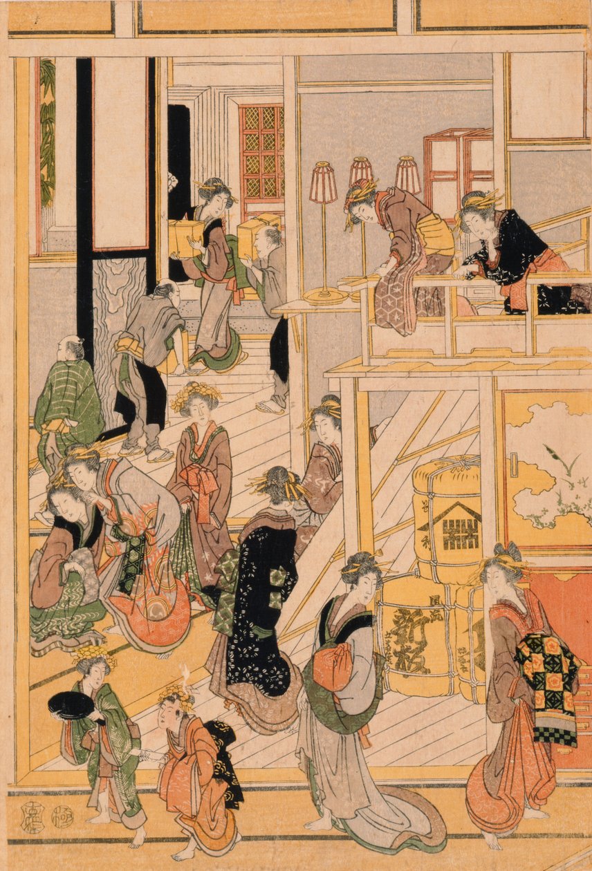 Neujahrstag im Teahouse Ogi-ya, ca. 1810 von Katsushika Hokusai