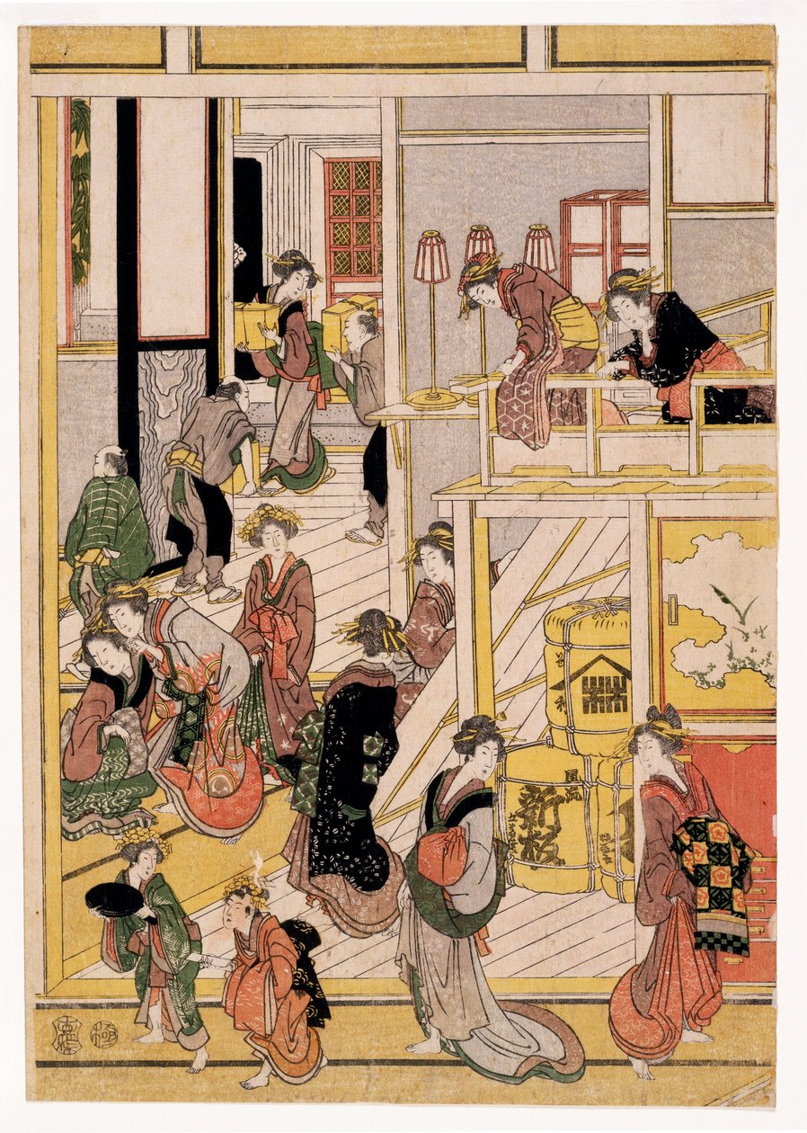 Neujahrstage im Teehaus Ogi-ya von Katsushika Hokusai