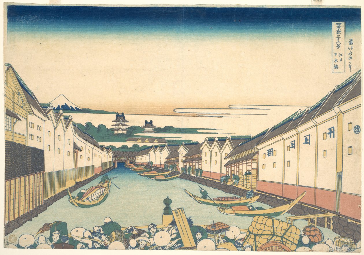 Nihonbashi in Edo, aus der Serie Sechsunddreißig Ansichten des Berges Fuji von Katsushika Hokusai